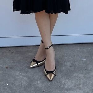 Rochas Gold and Black leather Women's Heels